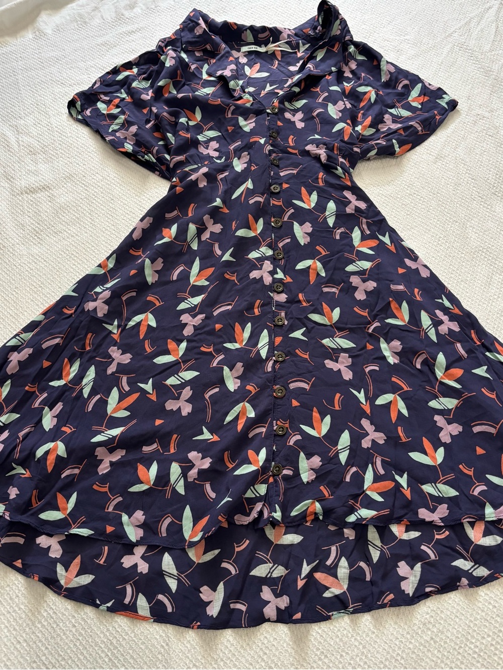 Kimchi Blue Navy Floral Button-Front Midi Dress